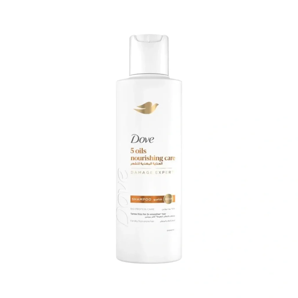 DOVE Shampoo, 5 oils nourishing care, tames frizz for 2x smoother* hair, 200ml