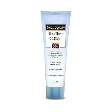 ضدآفتاب نوتروژینا Neutrogena Ultra Sheer Sunscreen SPF 50+ | Broad Spectrum UVA/UVB | Blue light protect | No White Cast | Water resistant Ultra light & Non sticky | Oily, Dry & Sensitive Skin | 30 g (Pack of 1)