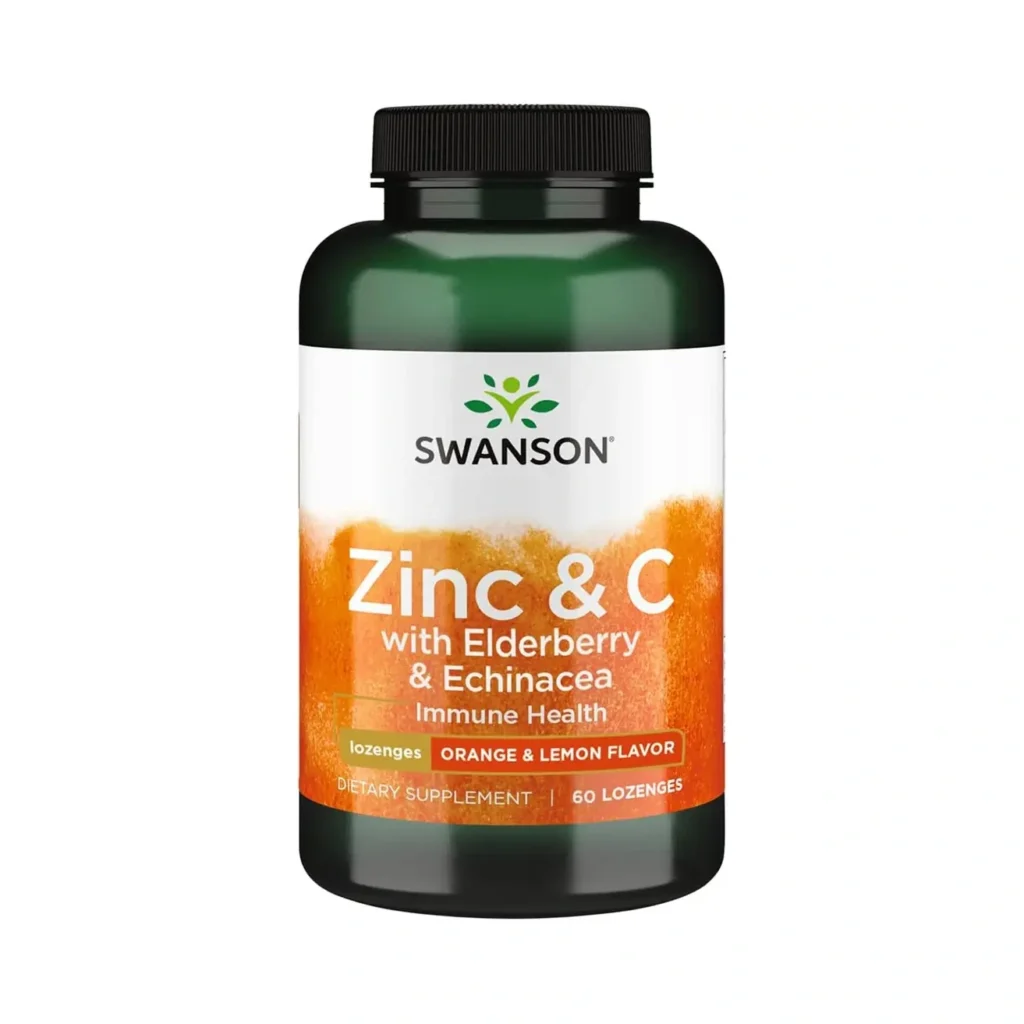 قرص سیستم ایمنی ۶۰ عددی سوانسون Swanson Zinc,C,Elderberry&Echinacea-Orange&Lemon 60 Lozenges